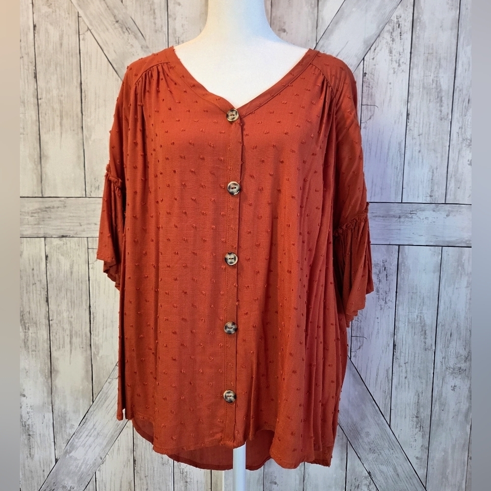 ADORA Terracotta Orange Faux Button-Front Blouse
